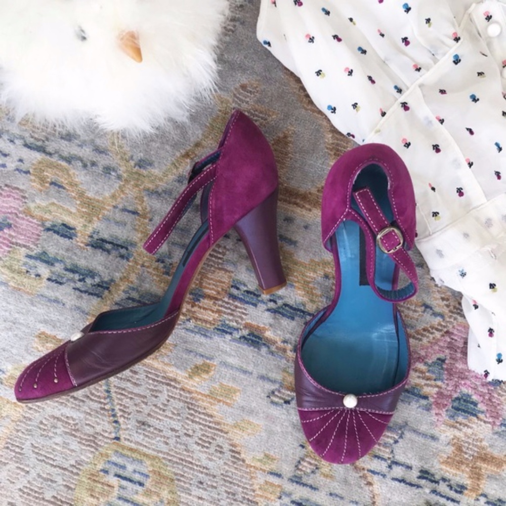 Marc Jacobs Plum and Burgundy Suede Leather Mary Jane Heels